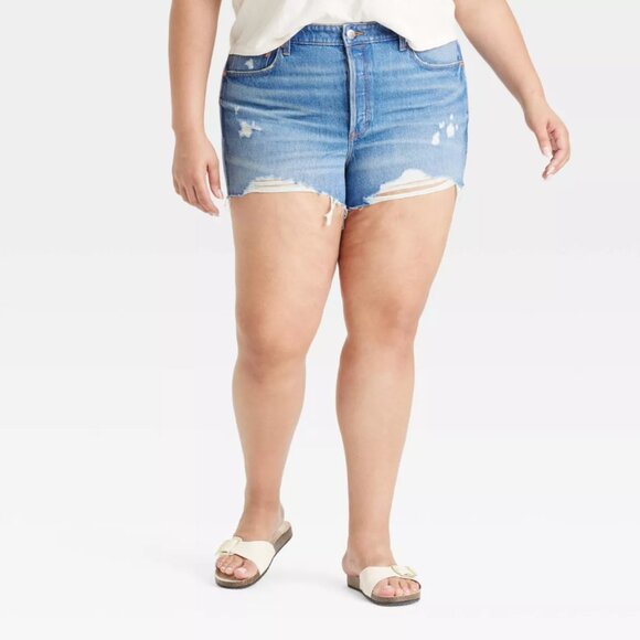 NWT Universal Thread Women's 18 Blue High-Rise Cutoff Mini Jean Shorts Raw Hems - Picture 1 of 15